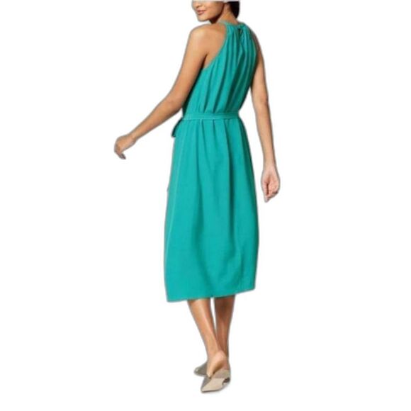 Eileen Fisher Jade Green-Blue Keyhole Halter-Style Belted Midi Dress Size XXS - Picture 2 of 12